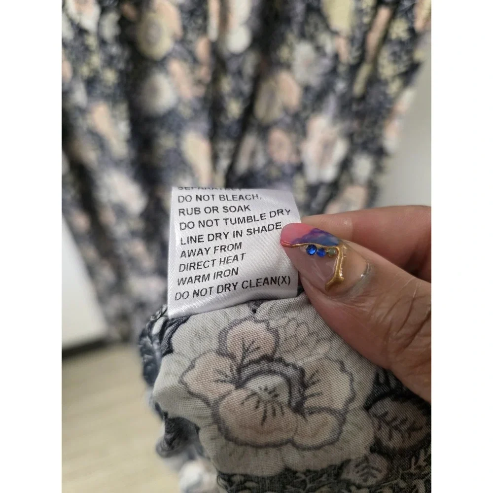 Papillon Boho Floral Maxi Dress Women's L–100% Viscose, Tie-Sleeve, V-Neck,‎ NWT - Picture 8 of 9